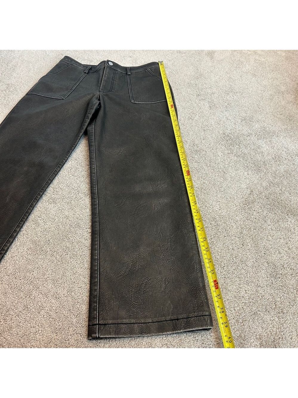Zara Black faux leather pleather vegan rustic straight leg pants Sz 6 NWOT - Picture 10 of 12